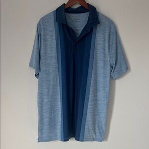 BEN SHERMAN Blue Striped Short Sleeve Golf Polo